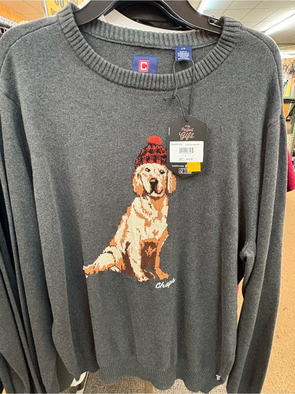 Chaps Charcoal Gray Crewneck Sweater L Dog Intarsia #layer #Oversized#Christmas